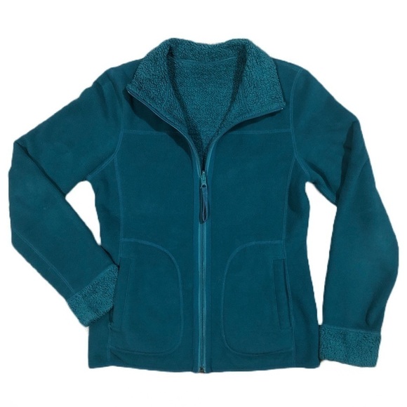 Reversible Teal Fleece and Warm Teddy Bear Fleece Full Zip Jacket extra small XS - Picture 1 of 11